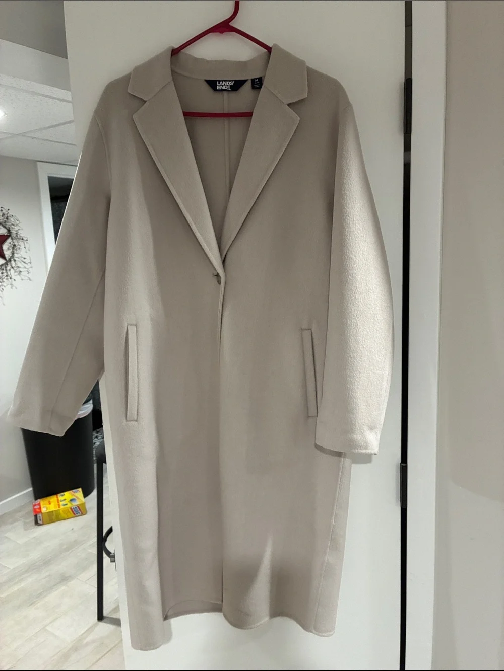 Lands' End Women's Single-Button Wool-Blend Coat in Light Taupe